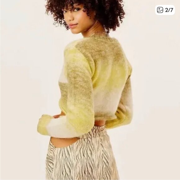 For Love & Lemons Yellow Ombre Gradient Knit Cropped Sweater Long Sleeve Top L - Picture 6 of 16